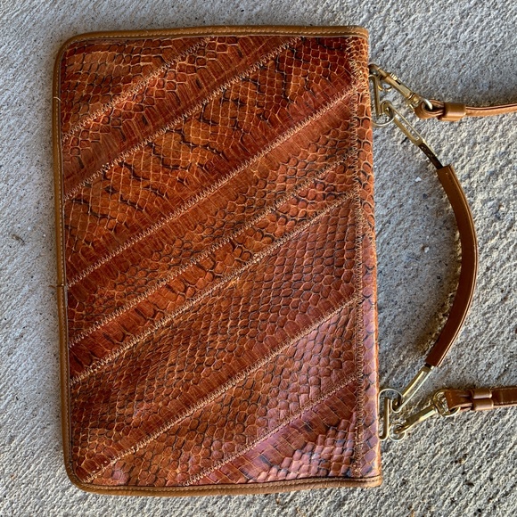 VINTAGE SNAKESKIN Patchwork Leather Clutch / Shoulder Bag / Top Handle - Picture 8 of 15